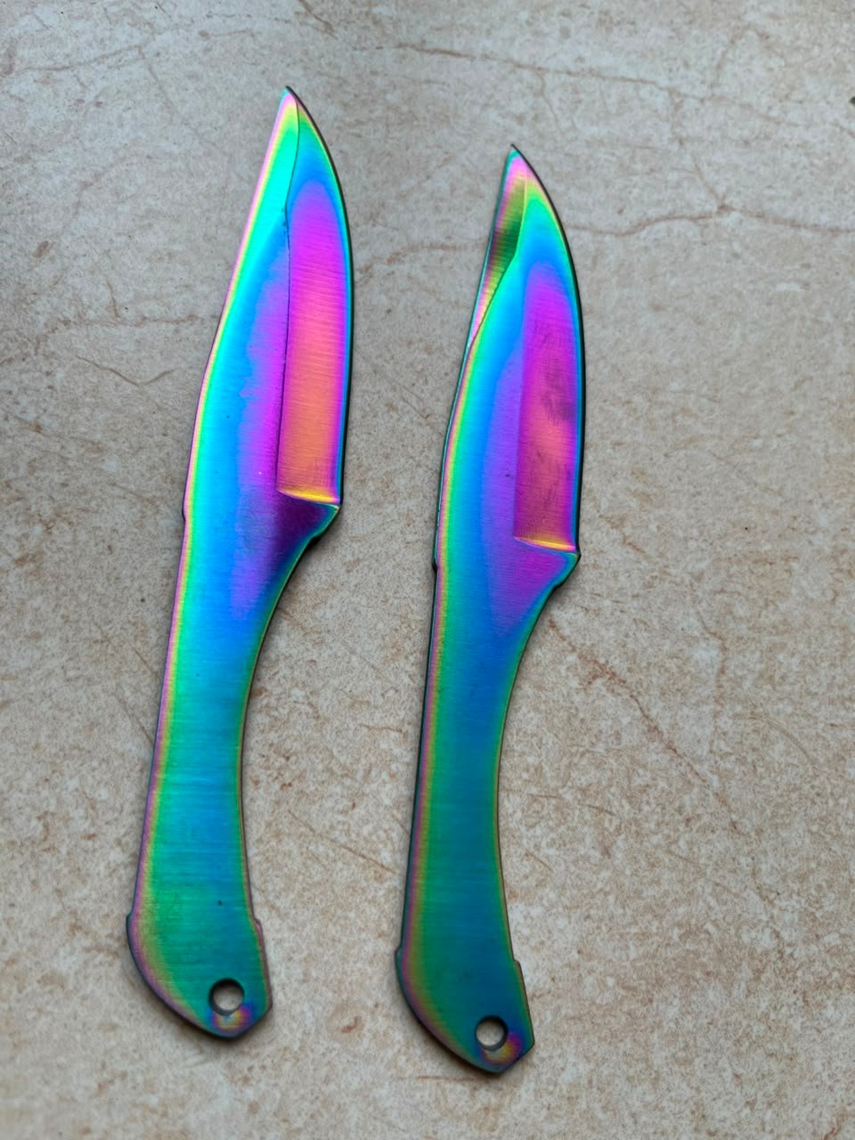 2-Piece 6.0" Rainbow Titanium Curved Throwing Knives – Stainless Steel Target Practice Daggers with Ergonomic Grip & Lanyard Hole - Image 4