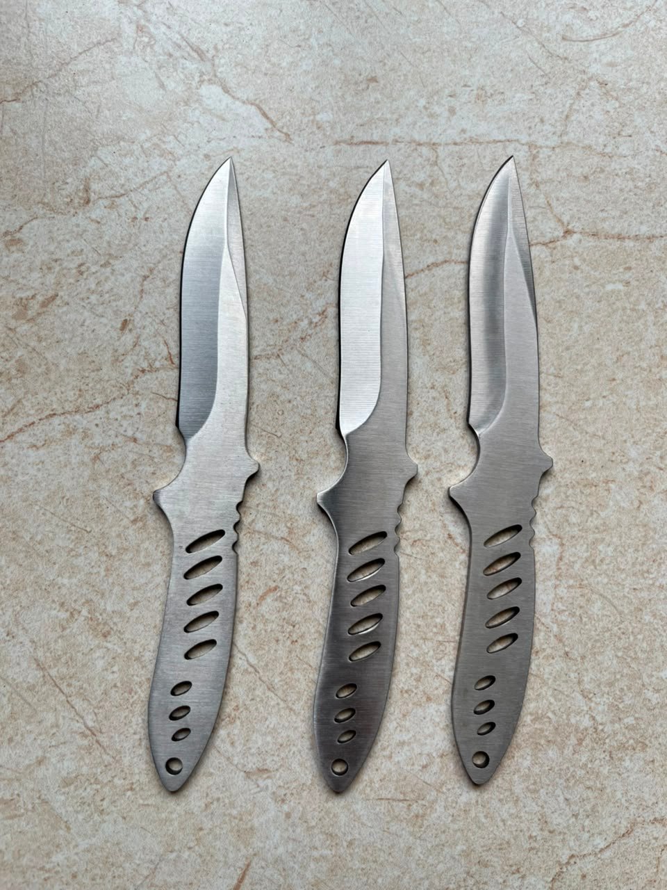 3-Piece 6.5" Stainless Steel Tactical Throwing Knives – Skeletonized Slotted Grip Target Daggers with Finger Guard