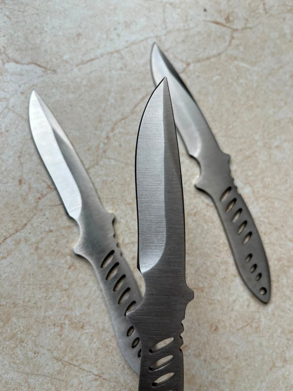 3-Piece 6.5" Stainless Steel Tactical Throwing Knives – Skeletonized Slotted Grip Target Daggers with Finger Guard - Image 3