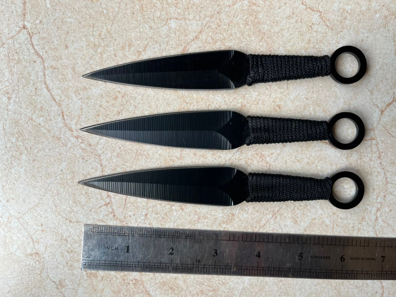 3-Piece 6.5" Tactical Black Ninja Kunai Throwing Knife Set – Stainless Steel Target Daggers with Paracord Grip & Finger Ring