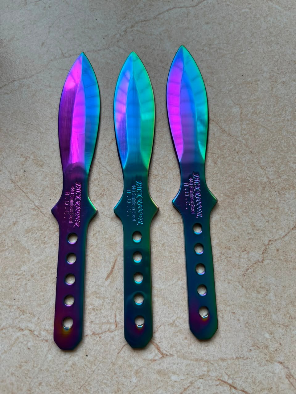 3-Piece Rainbow Steel Throwing Knives (Chameleon Finish Target Daggers)