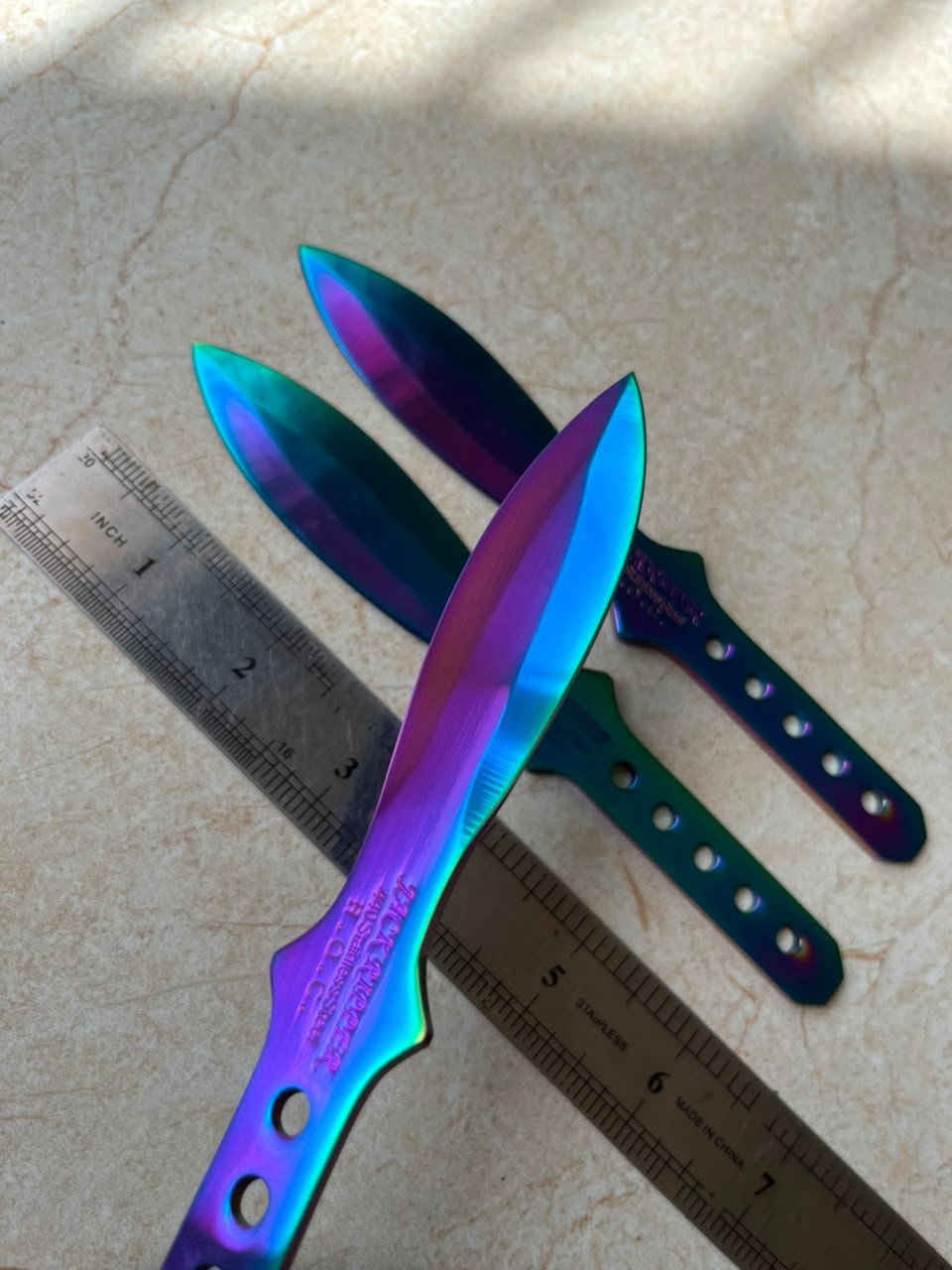 3-Piece Rainbow Steel Throwing Knives (Chameleon Finish Target Daggers) - Image 3