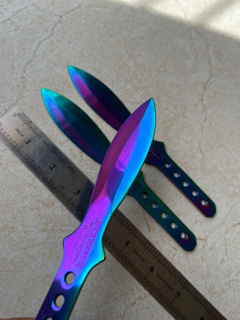 3-Piece Rainbow Steel Throwing Knives (Chameleon Finish Target Daggers) - Image 4