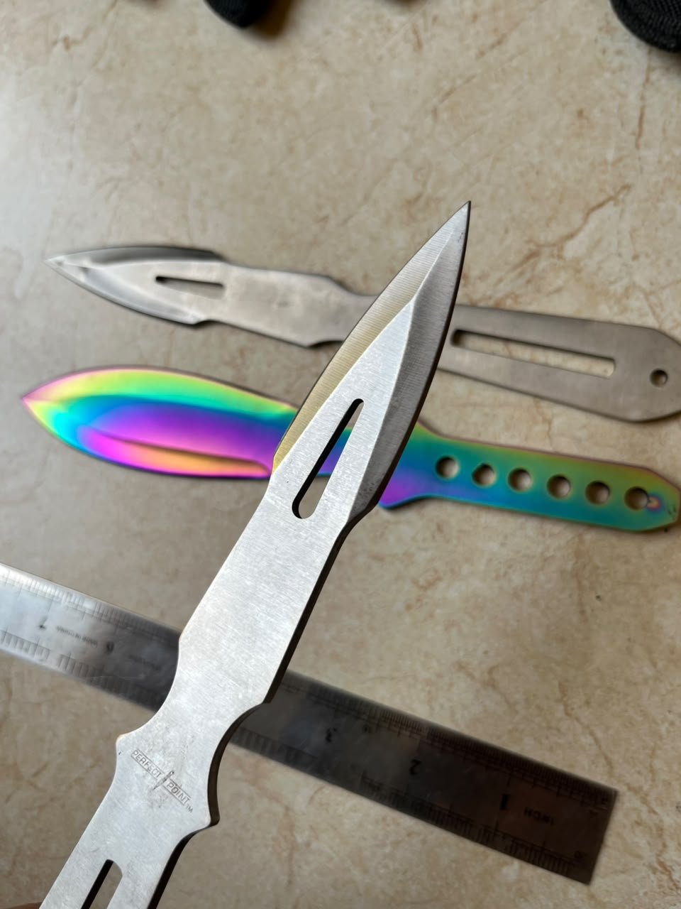 Perfect Point 3-Piece Tactical Throwing Knife Set (Silver & Rainbow Titanium)(ZT038) - Image 3